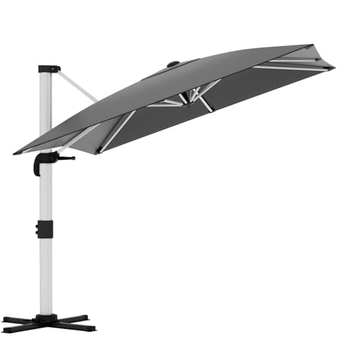TRIUMPHKEY Sombrilla para balcón de aluminio con manivela, impermeable, protección solar UV50+, rotación de 360 °, gris, 300*300 cm