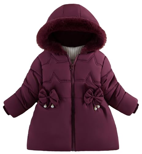 Happy Cherry - Dicker Kindermantel Winter Mädchen mit Fleece-Futter Dicke Winterjacke mit Kapuze Kinder Mäntel Kleinkind Warme Kleidung Kapuzenkleidung für Schule Outdoor Sport - 3-4 Jahre - Rot