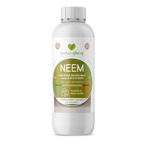 SYMBIOETHICAL - NEEM, émulsion hydrosoluble à base d'huile de neem pour plantes, concentrée à usage botanique, 100% végétal, fabriquée en Italie, 1 litre