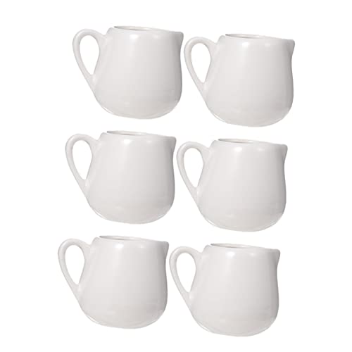 Unomor 6pcs Sauce Spoon Espresso Mini Creamer Syrup Coffee Serving Pitcher Lid Milk Pour Pot Coffee Creamer Holder Latte Art Tool Sauce Cup Dispenser Mini Jam Jars Carafe White Ceramics