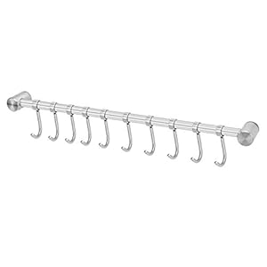 Intirilife ophangrail voor de keuken van roestvrij staal met 10 beweegbare haken om te boren – 52,6 x 3,4 x 2,2 cm – keukenrailing haakrail houder keukengerei stang bekerhouder muurhouder