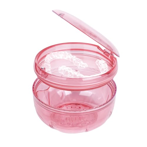 Maoerdental Retainer Cleaner Case Double Layer No-Leak Denture Cup for Soaking Dentures Denture Bath for Invisalign Aligner Retainers Mouth Guard Night Guard (Pink)