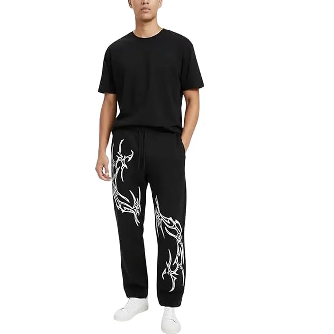 Image of Men's Baggy Track Pants,for Men - Tribal Print Oversized Fit Baggy Streetwear Gym Wear with Elastic Waist - Relaxed Fit
