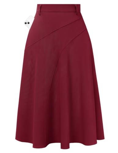 Image of Women's Business Casual Midi Skirt, High Waist Flowy Skirts with Pockets