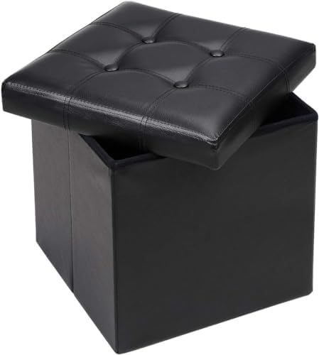 Bonlife Pouf Cube avec Espace de Rangement, Cube Pliable avec Couvercle, Repose-Pieds en Velours, Coffre de Rangement, Blanc, 40 X 40 X 40 Cm Bonlife Pouf Cube avec Espace de Rangement, Cube Pliable avec Couvercle, Repose-Pieds en Velours, Coffre de Rangement, Blanc, 40 X 40 X 40 Cm