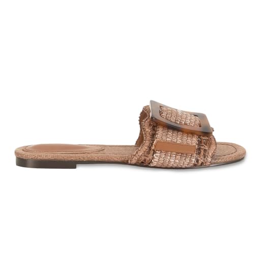 Image of ZJGZF Raffia Sandals for Women Buckle Straw flats Woven Braided Rattan Slides Summer Beach Sandals Comfort Cute Shoes