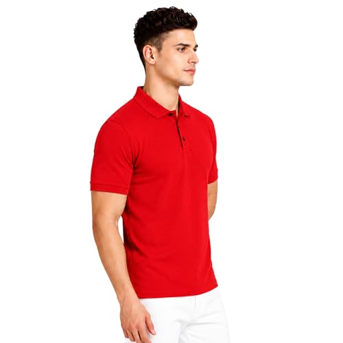 Image of Men's Plain Polo T-Shirt | Cotton Blend Regular Fit Casual Collar T-Shirt
