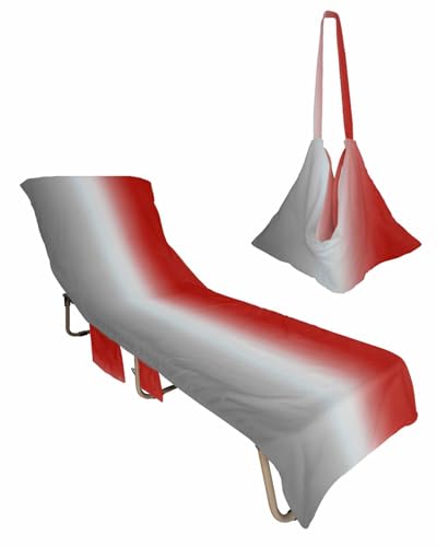 Beach Pool Patio Lounge Chaise Chair Cover Towel with Pockets,Red Grey Absorbent & Quick Dry Microfiber Towel Cover Bag Summer Travel Accessories Gradient Greyish Contemporary Minimalist Art