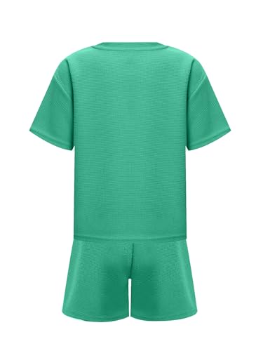 Kids Boys Girls Waffle Texture Casual Sports Football Basketball Suit Short Sleeve Tshirt And Shorts Set4