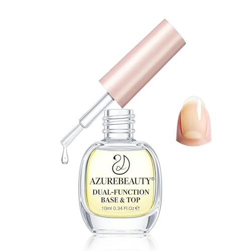 Image of AZUREBEAUTY 2-in-1 Base & Top Coat Nail Polish, Clear Light Yellow Long Lasting All Season Quick Dry Natural Fingernail Lacquer Strengthening Treatment Kit with Top Coat DIY Salon at Home