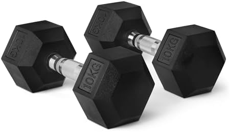 Amazon Basics Rubber Encased Hex Dumbbell Weights Set