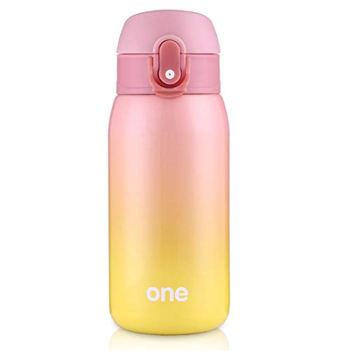 ZDZDZ Conception Mignonne Mini-Bouteille en Acier Inoxydable de Taille, Petite Tasse de Voyage de café de Bouteille de Thermos pour des Enfants, 260ML (320ML Pink-Yellow) Cover