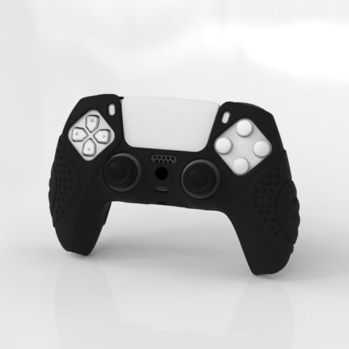 eXtremeRate PlayVital Guardian Edition Black Ergonomic Soft Anti-slip Controller Silicone Case Cover for ps5, Rubber Protector Skins with Black Joystick Caps for ps5 Controller - Image 2