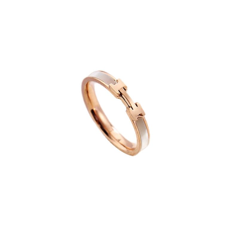 Minimalist H White Shell Titanium Steel Female Rose Gold Ring Gifts to Girlfriend for Wedding