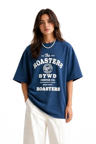 Image of ColorChakra Cotton Oversized Tshirt for Womens Down Shoulder Loose fit t-Shirt Women Baggy Style Oversize t-Shirt Korean fit