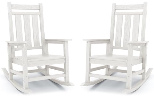 KINGYES Oversized Outdoor Rocking Chair Set of 2 HDPE Patio Rockers White