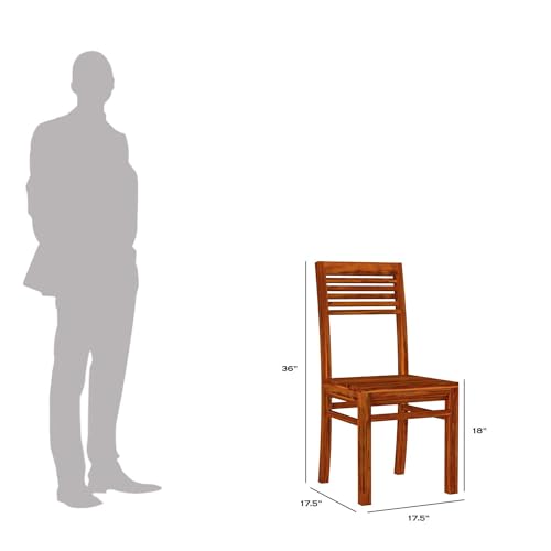 Image of 5 Line Wooden Dining Chairs Set of 2 for Kitchen & Dining Room, Two Seats, Solid Sheesham Wood, Honey Finish