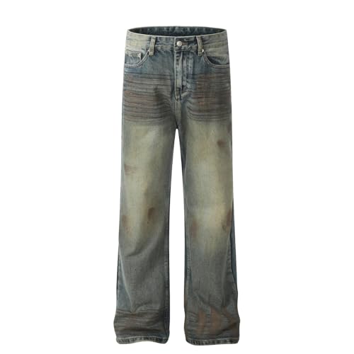 Jeans Pants Trouser Denim Retro Straight Tube Trendy Street Washed Blue Design Commuter for Men3