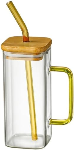 Zxyler 耐熱ガラス製タンブラー(タンブラーグラス) 400ml 最適容量 蓋付き・ストロー付き・取っ手付きで利便性満点 マグカップ・コーヒーカップ・ガラスカップ(ガラスコップ)兼用 カクテルグラス・ハイボールグラスとして活用 ウォーターや各種ドリンク