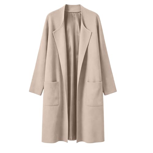 TRCELECTROP Womens Trench Coat Mid Length Jacket Casual Fall Winter Peacoat Trendy Open Front Coatigan with Patch Pockets - image 4