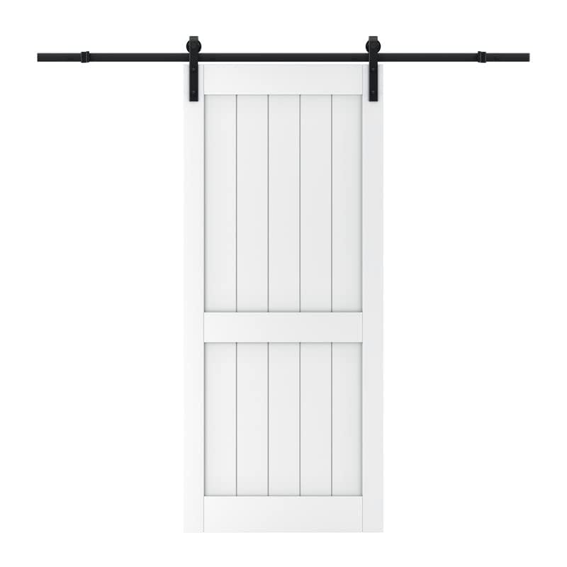 Image of 36 inch x 84 inch White Primed Sliding Barn Door with Hardware Kit Included | MDF Doors Covered with Water-Resistant Surface, Pre-Drilled Holes Easy Assembly, H-Frame