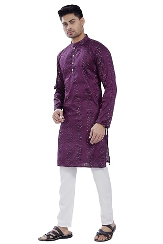 Image of DIVISIVE Men's Jequard Embroidered Art Silk Slim Fit Only Kurta