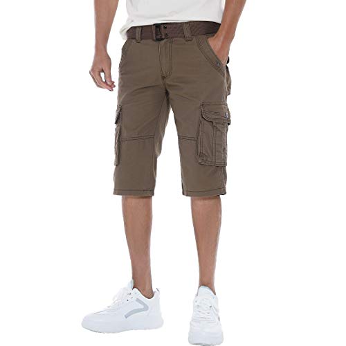 FoxQ Mens Classic Loose Premium Cotton Cargo Shorts Multi-Pockets (Coffee Color-1606, 32)