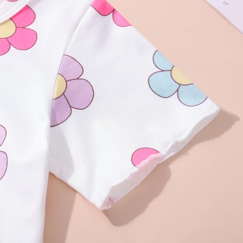 Toddler Baby Girls Summer Clothes Floral T-Shirt Top Bib Suspender Overall Shorts Set 2Pcs Infant Outfits 1-5T 5