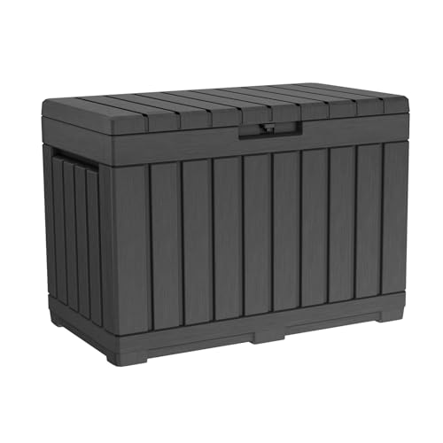 Koll Living Gartenbox Kentwood 190 Liter Stauraum Anthrazit | Aufbewahrungsbox mit Sitzfunktion mit viel Platz für Sitzauflagen Gartengeräte oder Kinderspielzeug | wasserdicht & gut belüftet