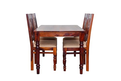 Image of Sheesham Wood 4-Seater Dining Table Set with Cushioned Chairs | Solid Wooden Furniture for Home & Kitchen (Maple, 4 Seater)