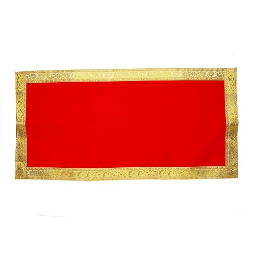 Decorative Velvet Mat Aasan Pooja Cloth (Size:-12\ X 26\) Multipurpose Indian Traditional Pooja Festival Laxmi Poojan Ganesha Decorations Decor Item and Pooja Article Yellow Laxmi Housewarming(Red)