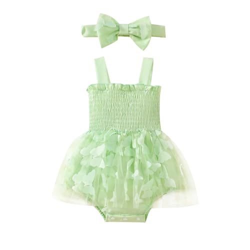 Image of Baby Girl Summer Clothes Infant Sleeveless Halter Romper Cute Tulle Butterfly Bodysuit with Headband 0-12 Months