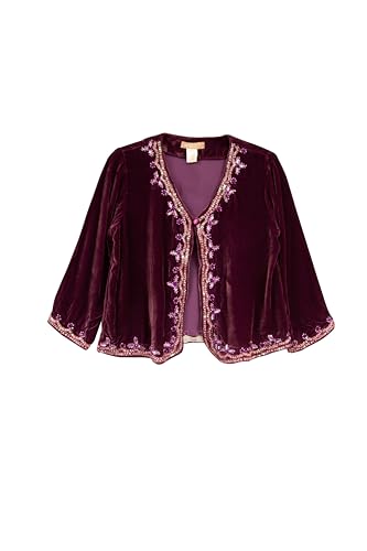 LA CERA Women's Silk Velvet Beaded Jacket – Embellished Open Front Evening Layer, Elegant Special Occasion Outerwear2
