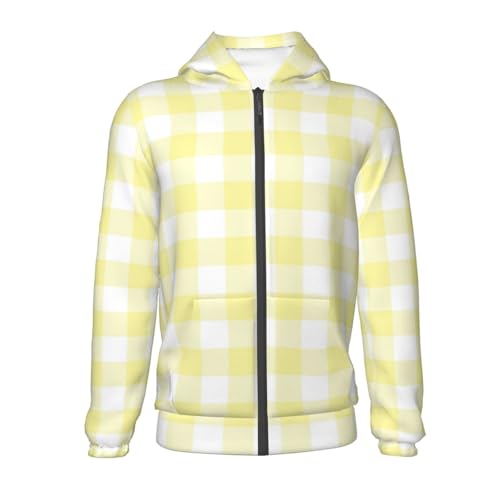 Lemon Yellow Checkboard Kids Pullover Hoodies Boys Zip Up Sweatshirts Girls Athletic Clothes with Pocket2