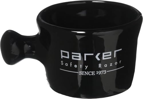 Parker Safety Razor Deluxe Stoneware Apothecary Shaving Mug – for use with up to 3” Shave Soaps and Lathering Shave Creams – Handmade in The USA (Black)