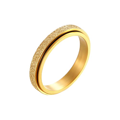 KnBoB 4MM Titan Damen Ring Gold Spinner Ring Schlicht Matt Schmuck Anti Stress Ringe Größe 62 (19.7)