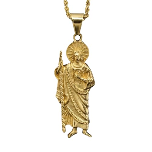 925 Sterling Silver Religious San Judas Tadeo Pendant Necklace 14K Yellow Gold Saint Jude Pendant cadena de san judas tadeo para hombre St San Judas Pendant Saint Jude Necklace for Women and Men