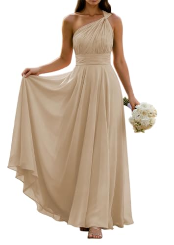 Robe de demoiselle d'honneur asymétrique en mousseline de soie plissée haute qualité