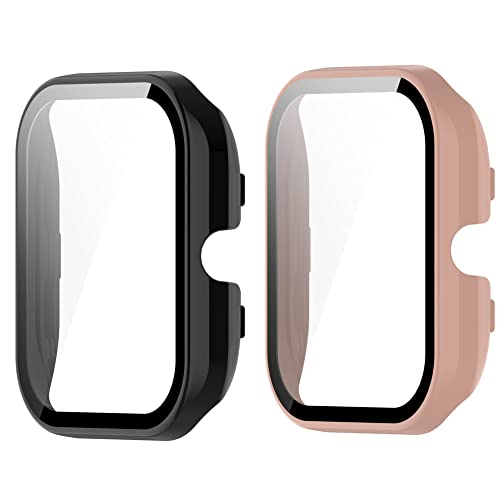 Kobmand Funda [2 Pack] Compatible con Amazfit GTS 4 Mini,Película de Vidrio Película Protectora Estuche Rígido para PC Cubierta Protectora Compatible con Amazfit GTS 4 Mini (Negro&Rosa) Cover