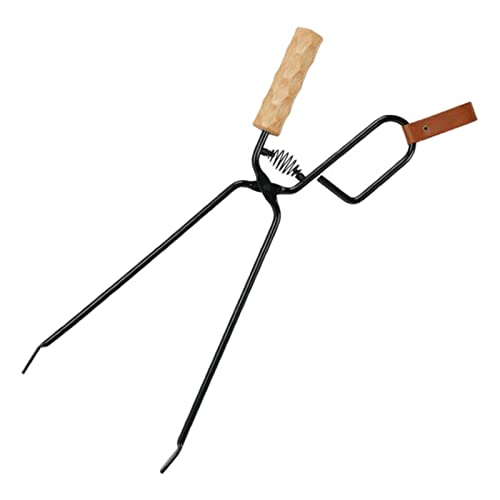Fireplace Tongs with Wood Handle Log Grabber Wood Fired Oven Tool Grill Fire Pit Tool for Fire Pit Outdoor Campfire Fire
