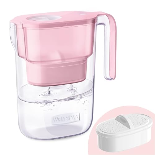 Waterdrop Water Filter Pitcher with 1 Filter, 5X Times Lifetime, Lasts 200 Gallons, for Fridge, Countertop and Gift, Reduces PFOA/PFOS, Chlorine, 7-Cup Capacity, Elfin, Pink BabyPink Smart I