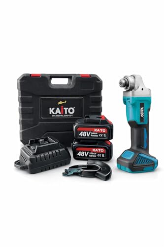 Image of KAITO 48V Cordless Angle Grinder 4 Inch (100mm) | 9500 RPM | Speed Control Button | Spindle Lock | 2 Li-Ion Batteries | Fast Charger | Ideal for Cutting, Grinding & Polishing