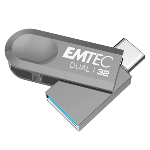 EMTEC - Clé USB 3.2 USB-A Type-C Dual D280 ECMMD32GD283 - Flash Drive Compatibilité Universelle USB 3.2 - Lecture 80Mo/s, Écriture 20Mo/s, Eco Design, 32Go/GB