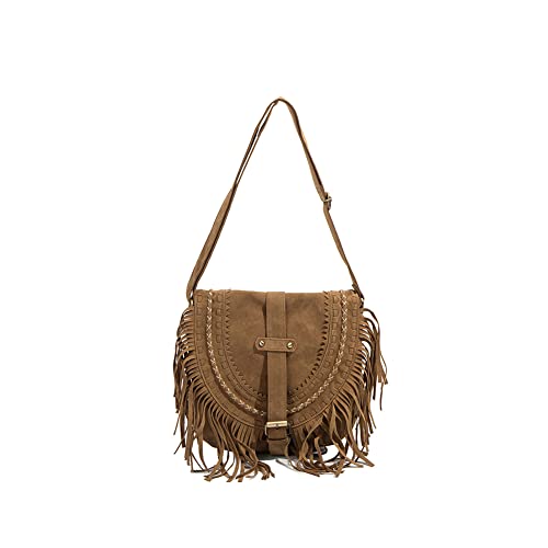 Faux Suede Fringe Hobo Satchel,Tassel Shoulder Tote Bag,Vintage Crossbody Messenger Bag, Hippie Handbag For Women, One Color, One Size