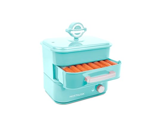 Nostalgia Diner Style Hot Dog Steamer – 8 Hot Dog and 4 Bun Capacity – Perfect for Breakfast Sausages, Brats, Vegetables, or Fish – Aqua - image 2