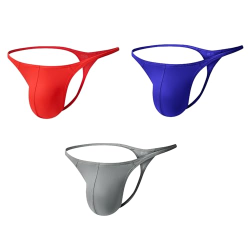 Men's Sexy G-string Slim Edge Thong U convex Nylon Low-Rise Stretch Y-back 3 Pack Set