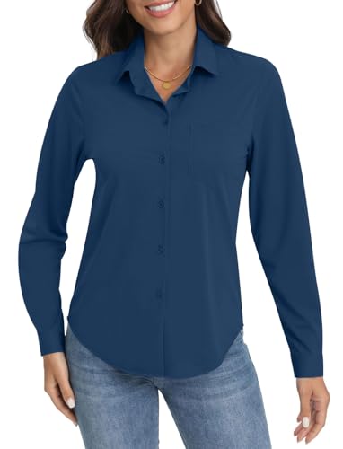Image of Soft Wrinkle-Free Button Down Stretch Shirts for Women, Breathable Moisture-Wicking Casual Work Dress Tops