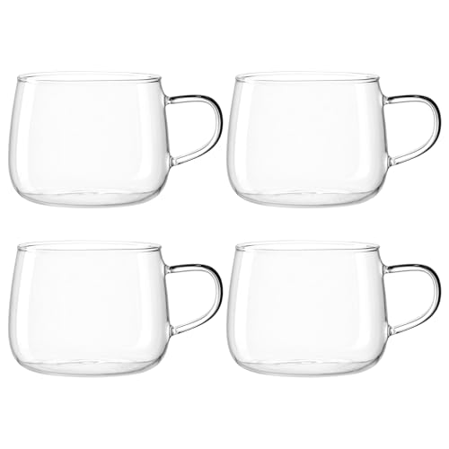 LEONARDO HOME Tè per Te Teetassen 4er Set - Teebecher aus dickwandigem Borosilikatglas - Hergestellt in Handarbeit - Inhalt 450 ml - Spülmaschinenfest, 4 Teegläser transparent, 077385