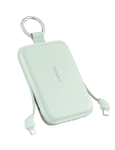Power bank 10000 mAh RORRY con cable integrado de carga rápida PD 30W color verde