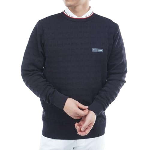 TOMMY HILFIGER GOLF(トミー ヒルフィガー ゴルフ) メンズゴルフウェア ロゴジャガ-ド クル−ネックニット ネイビー 3Lサイズ THMA564
